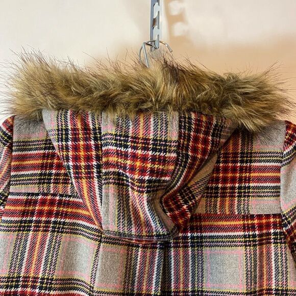 Brown With Red and black plaid fur trimmed Hood  Small - Picture 4 of 10